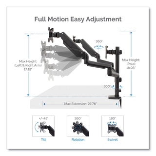 Fellowes® Platinum Series Triple Monitor Arm for 27" Monitors, 360 deg Rotation, +85/-20 deg Tilt, 360 deg Pan, Black, Supports 20 lb (FEL8042601)