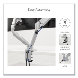 Fellowes® Platinum Series Dual Monitor Arm, For 27" Monitors, 360 deg Rotation, 45 deg Tilt, 180 deg Pan, Silver, Supports 20 lb (FEL8056501)