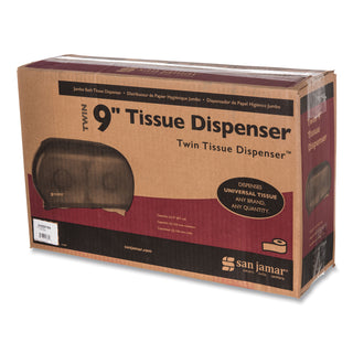 San Jamar® Twin 9" Jumbo Tissue Dispenser, 19 x 5 1/4 x 12, Transparent Black Pearl (SJMR4000TBK)