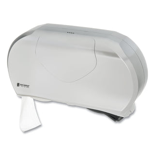 San Jamar® Twin Jumbo Bath Tissue Dispenser, 19 1/4 x 6 x 12 1/4, Faux Stainless Steel (SJMR4070SS)