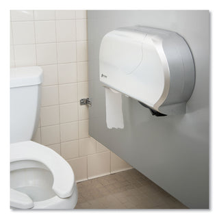 San Jamar® Twin Jumbo Bath Tissue Dispenser, 19 1/4 x 6 x 12 1/4, Faux Stainless Steel (SJMR4070SS)