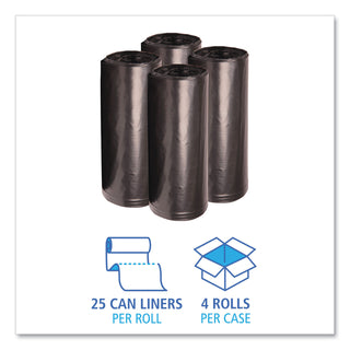 Boardwalk® Recycled Low-Density Polyethylene Can Liners, 60 gal, 1.6 mil, 38" x 58", Black, 10 Bags/Roll, 10 Rolls/Carton (BWK523)
