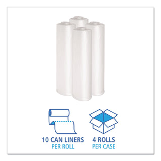 Boardwalk® Recycled Low-Density Polyethylene Can Liners, 33 gal, 1.1 mil, 33" x 39", Clear, 10 Bags/Roll, 10 Rolls/Carton (BWK530)