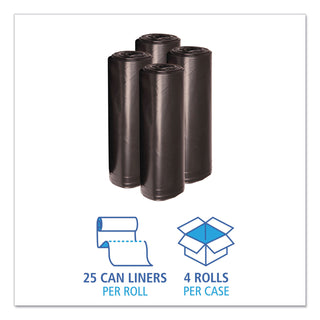 Boardwalk® Recycled Low-Density Polyethylene Can Liners, 60 gal, 1.2 mil, 38" x 58", Black, 10 Bags/Roll, 10 Rolls/Carton (BWK519)