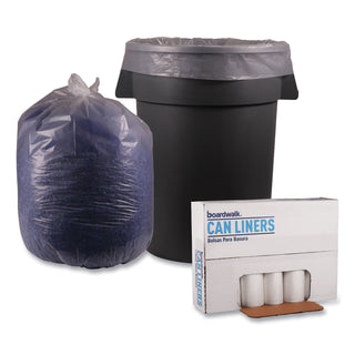 Boardwalk® Recycled Low-Density Polyethylene Can Liners, 56 gal, 1.1 mil, 43" x 47", Clear, 10 Bags/Roll, 10 Rolls/Carton (BWK532)