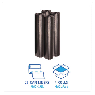 Boardwalk® Recycled Low-Density Polyethylene Can Liners, 45 gal, 1.2 mil, 40" x 46", Black, 10 Bags/Roll, 10 Rolls/Carton (BWK517)
