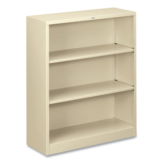 HON® Metal Bookcase, Three-Shelf, 34-1/2w x 12-5/8d x 41h, Putty (HONS42ABCL)