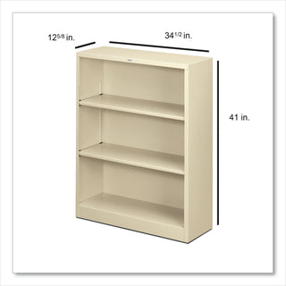 HON® Metal Bookcase, Three-Shelf, 34-1/2w x 12-5/8d x 41h, Putty (HONS42ABCL)