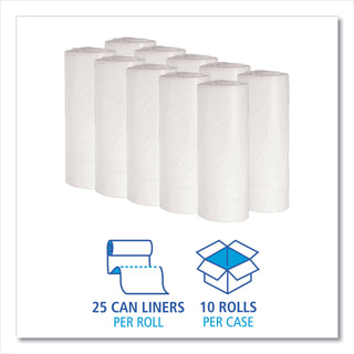 Boardwalk® Low-Density Waste Can Liners, 10 gal, 0.4 mil, 24" x 23", White, 25 Bags/Roll, 20 Rolls/Carton (BWK2423EXH)