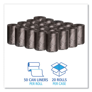 Boardwalk® Low-Density Waste Can Liners, 4 gal, 0.35 mil, 17" x 17", Black, 50 Bags/Roll, 20 Rolls/Carton (BWK1717L)