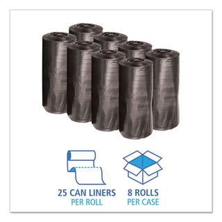 Boardwalk® Low-Density Waste Can Liners, 33 gal, 0.5 mil, 33" x 39", Black, 25 Bags/Roll, 8 Rolls/Carton (BWK3339H)