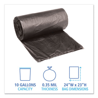 Boardwalk® Low-Density Waste Can Liners, 10 gal, 0.35 mil, 24" x 23", Black, 50 Bags/Roll, 10 Rolls/Carton (BWK2423L)