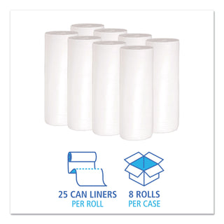 Boardwalk® Low-Density Waste Can Liners, 30 gal, 0.6 mil, 30" x 36", White, 25 Bags/Roll, 8 Rolls/Carton (BWK3036EXH)