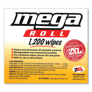 2XL Gym Wipes Mega Roll Refill, 8 x 8, White, 1200/Roll, 2 Rolls/Carton (TXLL420)