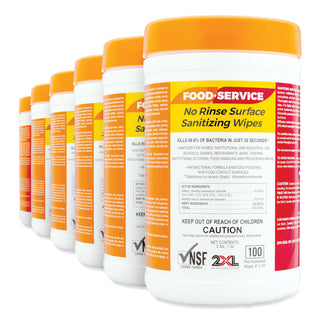 2XL Food Service No Rinse Surface Sanitizing Wipes, 8 x 6, White, 100/PK, 6PK/CT (TXL447)
