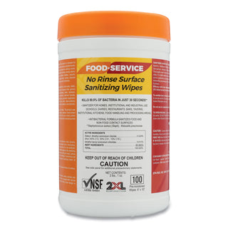 2XL Food Service No Rinse Surface Sanitizing Wipes, 8 x 6, White, 100/PK, 6PK/CT (TXL447)