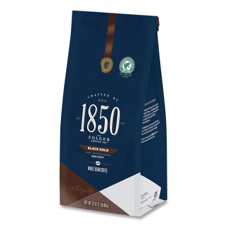 1850 1850 Black Gold Dark Roast Ground Coffee Whole Bean, Arabica, Black Gold, Dark Cocoa, Dark, 12 oz, 1 (FOLSMU21522) (FOL21522)