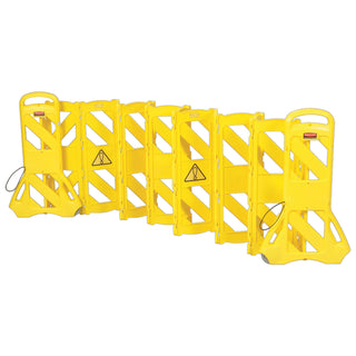Rubbermaid® Commercial Portable Mobile Safety Barrier, 16 Panels, 2 Wheels, Bright Yellow (RUB9S1100YEL)