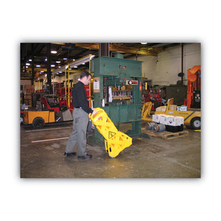Rubbermaid® Commercial Portable Mobile Safety Barrier, 16 Panels, 2 Wheels, Bright Yellow (RUB9S1100YEL)