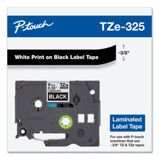 Brother TZe Standard Adhesive Laminated Labeling Tape, 0.35" x 26.2 ft, White on Black (BRTTZE325)