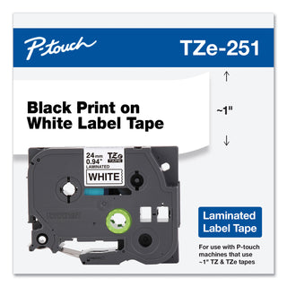 Brother TZe Standard Adhesive Laminated Labeling Tape, 0.94" x 26.2 ft, Black on White (BRTTZE251)