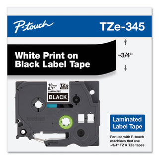 Brother TZe Standard Adhesive Laminated Labeling Tape, 0.7" x 26.2 ft, White on Black (BRTTZE345)
