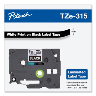 Brother TZe Standard Adhesive Laminated Labeling Tape, 0.23" x 26.2 ft, White on Black (BRTTZE315)