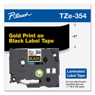 Brother TZe Standard Adhesive Laminated Labeling Tape, 0.94" x 26.2 ft, Gold on Black (BRTTZE354)