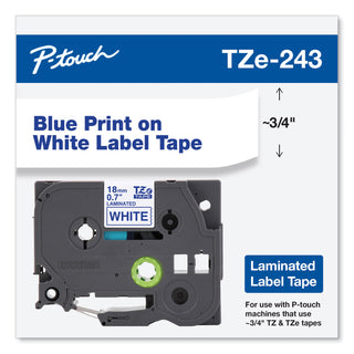 Brother TZe Standard Adhesive Laminated Labeling Tape, 0.7" x 26.2 ft, Blue on White (BRTTZE243)