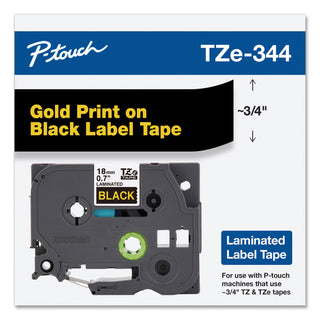 Brother TZe Standard Adhesive Laminated Labeling Tape, 0.7" x 26.2 ft, Gold on Black (BRTTZE344)
