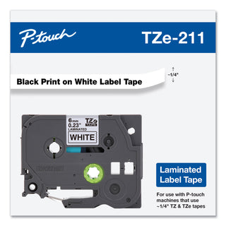 Brother TZe Standard Adhesive Laminated Labeling Tape, 0.23" x 26.2 ft, Black on White (BRTTZE211)