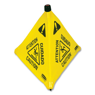 Rubbermaid® Commercial Three-Sided Caution, Wet Floor Safety Cone, 21w x 21d x 30h, Yellow (RUB9S0100YL)