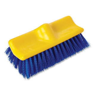 Rubbermaid® Commercial Bi-Level Deck Scrub Brush, Blue Polypropylene Bristles, 10" Brush, 10" Plastic Block, Threaded Hole (6337BL)
