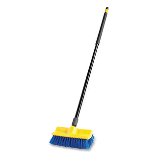 Rubbermaid® Commercial Bi-Level Deck Scrub Brush, Blue Polypropylene Bristles, 10" Brush, 10" Plastic Block, Threaded Hole (6337BL)