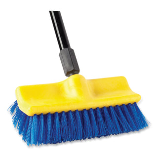 Rubbermaid® Commercial Bi-Level Deck Scrub Brush, Blue Polypropylene Bristles, 10" Brush, 10" Plastic Block, Threaded Hole (6337BL)