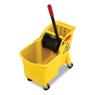 Rubbermaid® Commercial Tandem 31-Quart Bucket/Wringer Combo, Reverse, Yellow (RCP7380YEL)