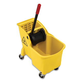 Rubbermaid® Commercial Tandem 31-Quart Bucket/Wringer Combo, Reverse, Yellow (RCP7380YEL)