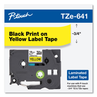 Brother TZe Standard Adhesive Laminated Labeling Tape, 0.7" x 26.2 ft, Black on Yellow (BRTTZE641)