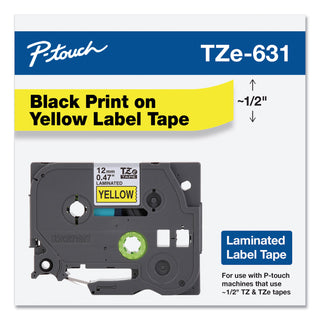 Brother TZe Standard Adhesive Laminated Labeling Tape, 0.47" x 26.2 ft, Black on Yellow (BRTTZE631)