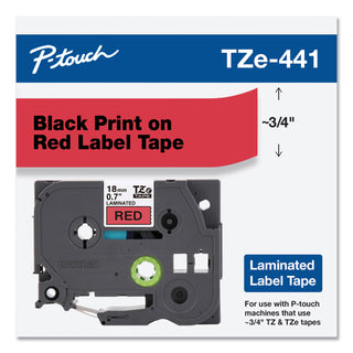 Brother TZe Standard Adhesive Laminated Labeling Tape, 0.7" x 26.2 ft, Black on Red (BRTTZE441)