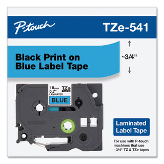 Brother TZe Standard Adhesive Laminated Labeling Tape, 0.7" x 26.2 ft, Black on Blue (BRTTZE541)