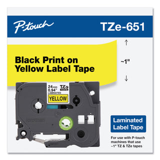 Brother TZe Standard Adhesive Laminated Labeling Tape, 0.94" x 26.2 ft, Black on Yellow (BRTTZE651)