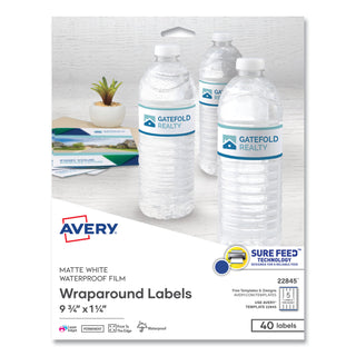 Avery® Water-Resistant Wraparound Labels w/ Sure Feed, 9 3/4 x 1 1/4, White, 40/Pack (AVE22845)
