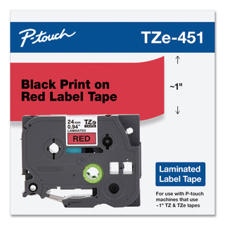 Brother TZe Standard Adhesive Laminated Labeling Tape, 0.94" x 26.2 ft, Black on Red (BRTTZE451)