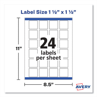 Avery® Square Labels w/ Sure Feed & TrueBlock, 1 1/2 x 1 1/2, White, 600/PK (AVE22805)