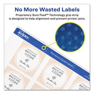 Avery® Square Labels w/ Sure Feed & TrueBlock, 1 1/2 x 1 1/2, White, 600/PK (AVE22805)
