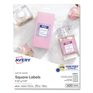 Avery® Square Labels w/ Sure Feed & TrueBlock, 1 1/2 x 1 1/2, White, 600/PK (AVE22805)