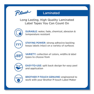 Brother TZe Laminated Removable Label Tapes, 0.47" x 26.2 ft, Blue on White (BRTTZE233CS)