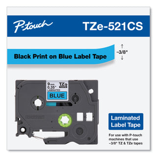 Brother TZe Laminated Removable Label Tapes, 0.35" x 26.2 ft, Black on Blue (BRTTZE521CS)