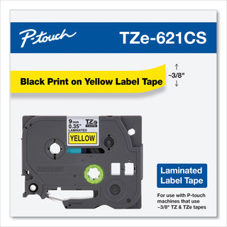 Brother TZe Laminated Removable Label Tapes, 0.35" x 26.2 ft, Black on Yellow (BRTTZE621CS)